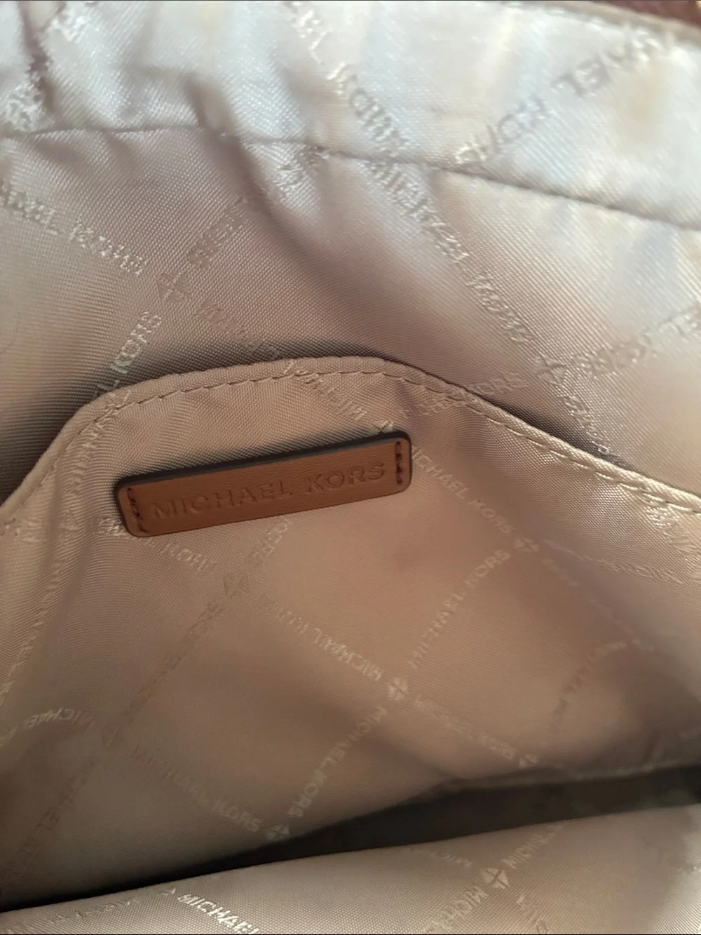 Michael Kors Beige and Brown MK Logo Crossbody with Branded Strap